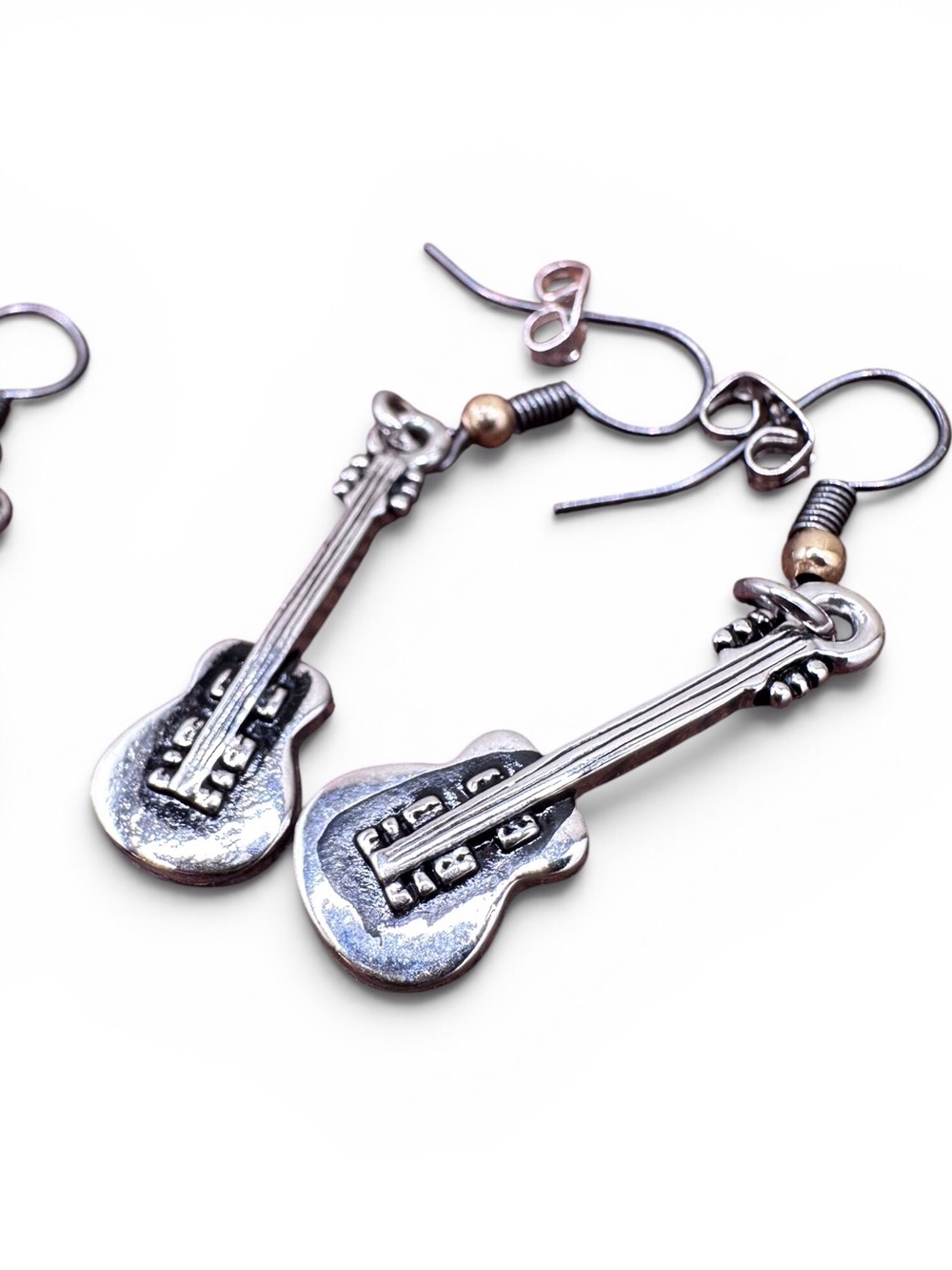 Nickel Free Set Sterling-Style Silver Microphone and Guitar Drop Earrings - Picture 5 of 6